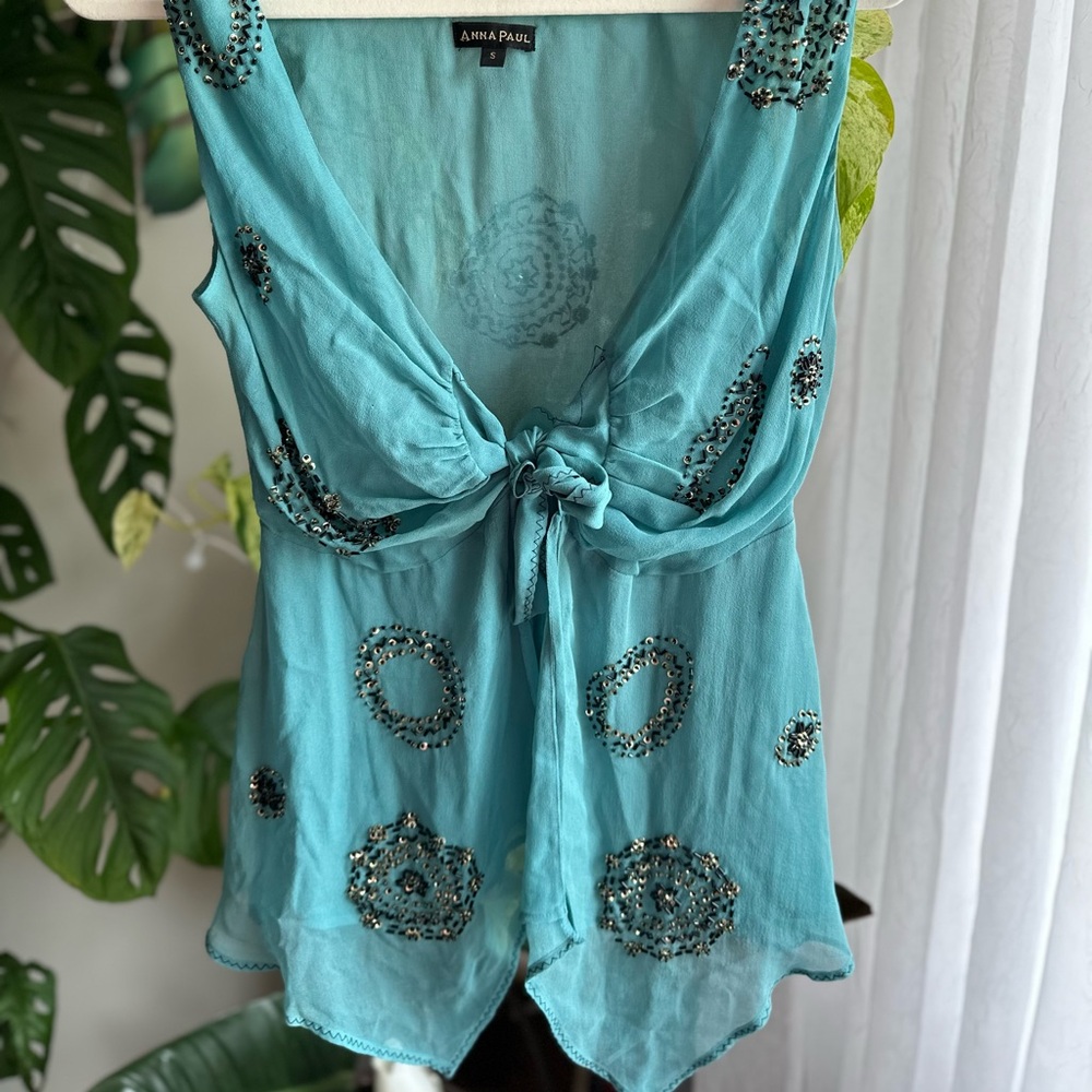 Anna Paul Teal Knotted Top